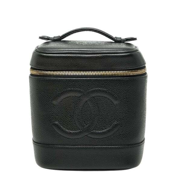 CHANEL Handbags - CHANEL Black Caviar Leather Logo Vanity Bag